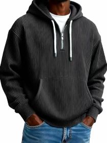 Men's Solid-Colored Corduroy Long-Sleeve Hoodie For Sports And Casual Wear (Option: Black-S)