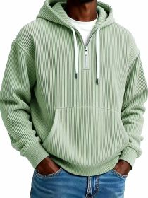 Men's Solid-Colored Corduroy Long-Sleeve Hoodie For Sports And Casual Wear (Option: Gray Green-S)