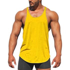 Men's Bodybuilding Stringer Tank Tops Y-Back Fitness Workout T-Shirts (Color: Yellow, size: L)