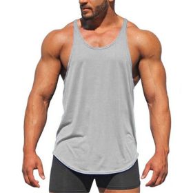 Men's Bodybuilding Stringer Tank Tops Y-Back Fitness Workout T-Shirts (Color: Gray, size: M)