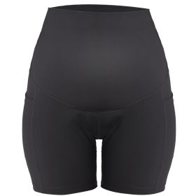 Women Maternity Shorts Seamless Pregnancy Underwear Shapewear Fitness Yoga Running Shorts High Waist Over The Belly Pants with Two Side Pockets (Color: Black, size: 2XL)