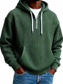 Men's Solid-Colored Corduroy Long-Sleeve Hoodie For Sports And Casual Wear (Option: Dark Green-M)
