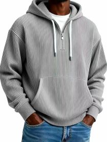 Men's Solid-Colored Corduroy Long-Sleeve Hoodie For Sports And Casual Wear (Option: Gray-M)
