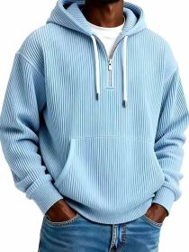Men's Solid-Colored Corduroy Long-Sleeve Hoodie For Sports And Casual Wear (Option: Sky Blue-M)