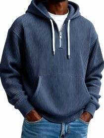 Men's Solid-Colored Corduroy Long-Sleeve Hoodie For Sports And Casual Wear (Option: Navy Blue-L)