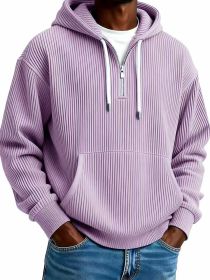 Men's Solid-Colored Corduroy Long-Sleeve Hoodie For Sports And Casual Wear (Option: Purple-L)