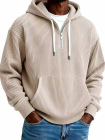 Men's Solid-Colored Corduroy Long-Sleeve Hoodie For Sports And Casual Wear (Option: Khaki-L)