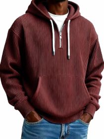 Men's Solid-Colored Corduroy Long-Sleeve Hoodie For Sports And Casual Wear (Option: Wine Red-L)