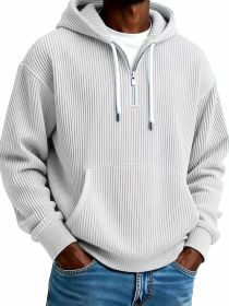 Men's Solid-Colored Corduroy Long-Sleeve Hoodie For Sports And Casual Wear (Option: White-L)